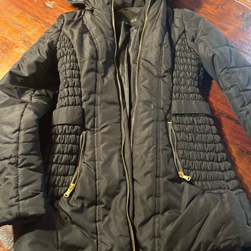 Black Quilted Puffer Coat with Gold Zippers small